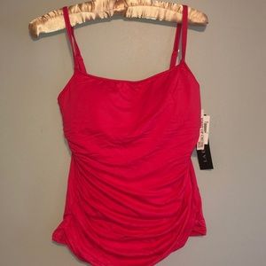NWT La Blanca pink ruched tankini swim top, size 8